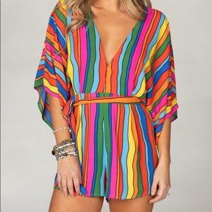Buddy Love River Rainbow Striped Deep V-Neck Romper